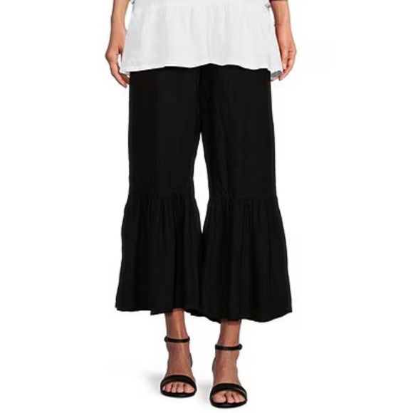 bryn Walker Pants - Bryn Walker Linen Ruffled Wide-Leg Pull-On Cropped
Pants Black Size XS